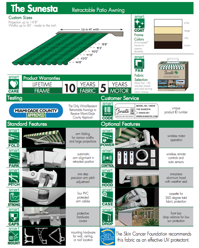 The Sunesta Product Specifications